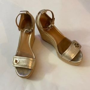 Coach Glenda Size 5 Silver Wedge Leather Heels